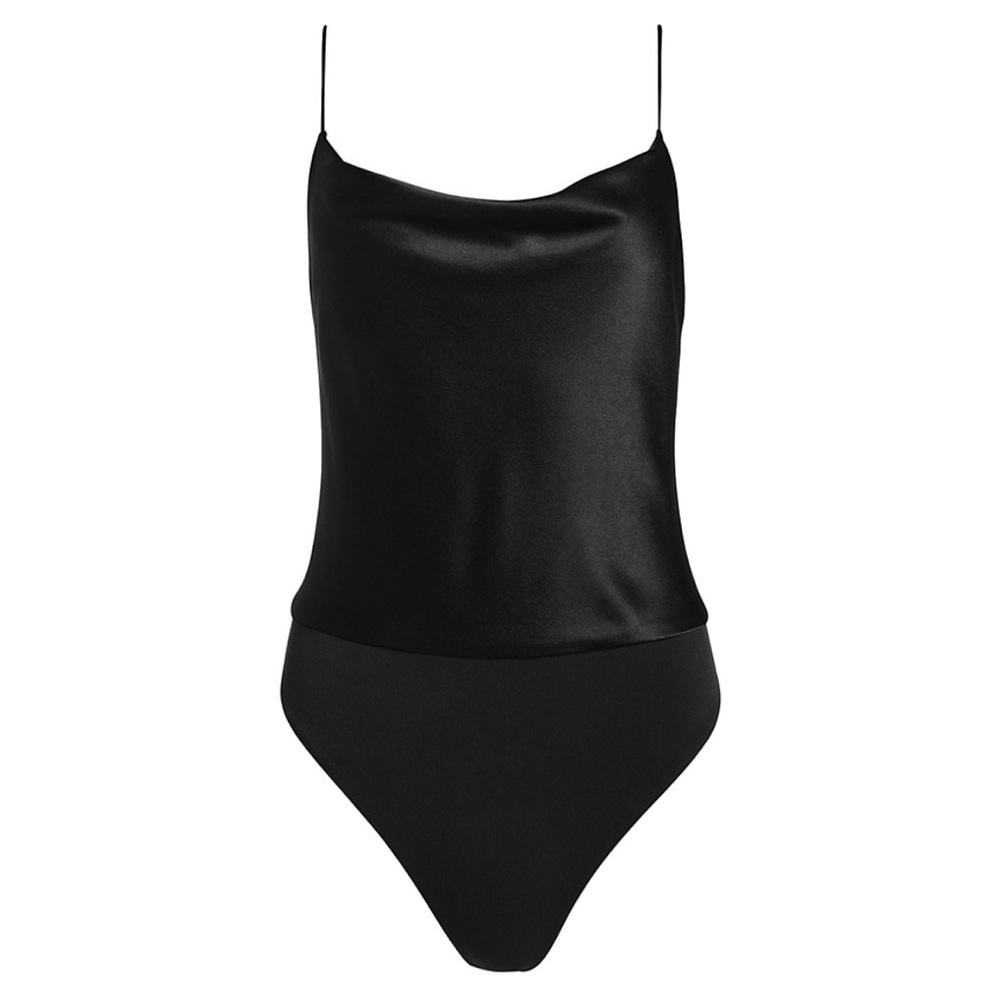 Black spaghetti string bodysuit. NEVER WORN. still in package with tag